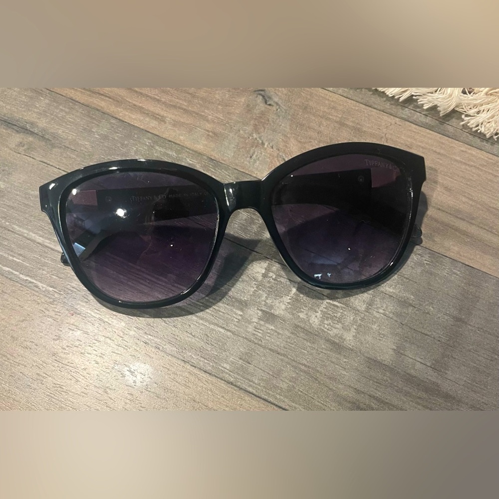 Tiffany & Co 4096 Black Sunglasses with gold emblem on sides